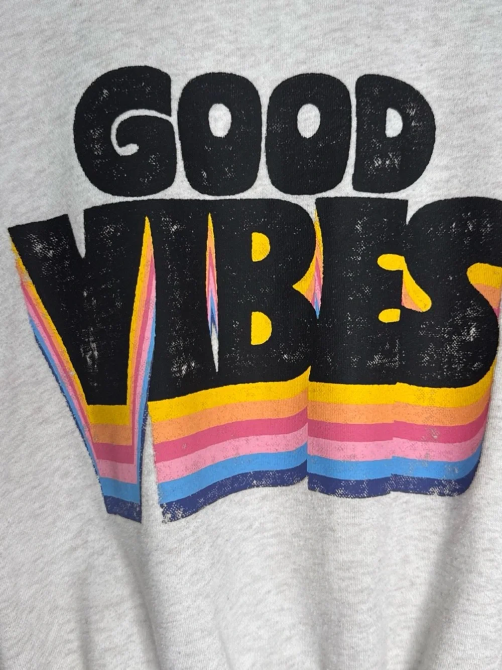 Old Navy Girl’s Grey Crewneck Sweatshirt Good Vibes Casual Cozy Size 14/16